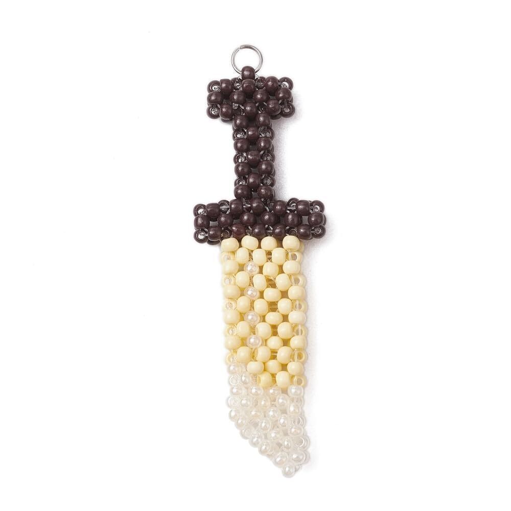8444 5Pcs Colorful Broad Sword Shape Pendants Glass Beaded Hanging